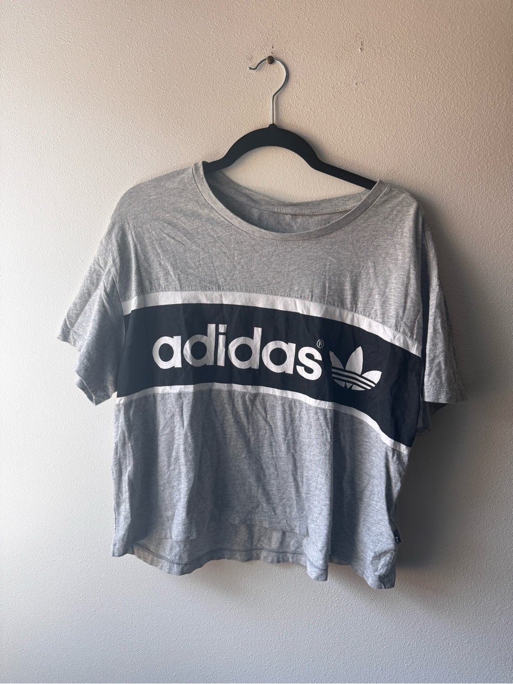 Adidas Grey Logo Crop T-Shirt